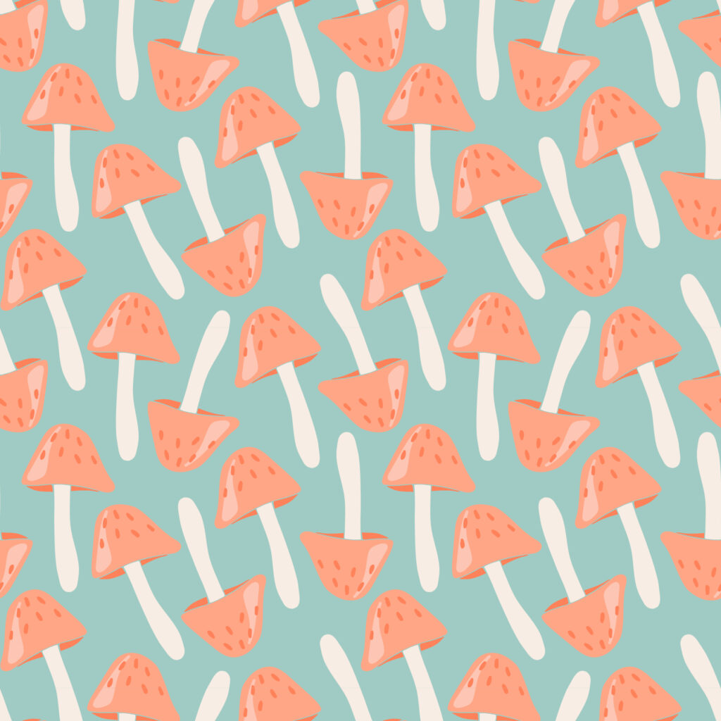 Shrooms, Bugs, and Blooms. Collection of seamless repeating patterns for fabric and wallpaper licensing. By Ashes + Ivy Studio.